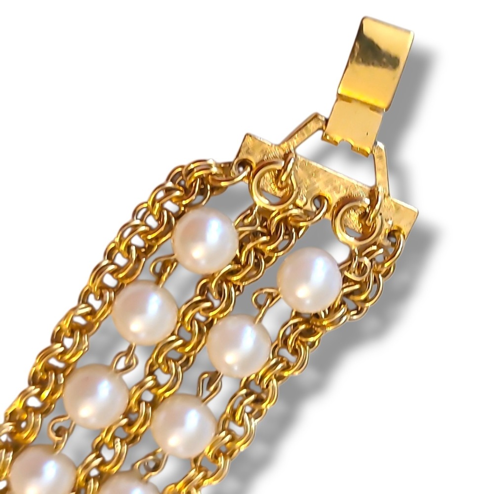 Vintage Kenneth Jay Lane Faux Pearl Multi Strand Bracelet Watch KJL New Battery - Picture 10 of 12